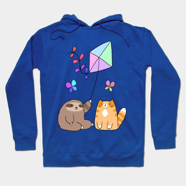 Pastel Rainbow Kite Sloth and Cat Hoodie by saradaboru